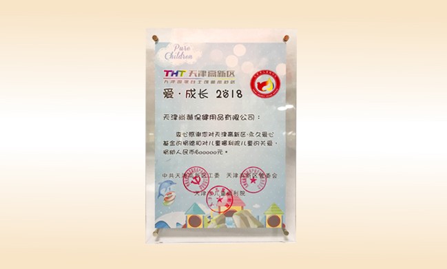 2018年6月-开元游戏「中国」官方网站荣获-天津高新区·永久爱心基金捐赠证书